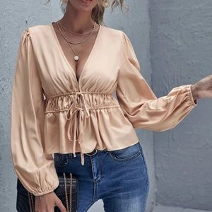 Never worn | peplum peach pink front tie top